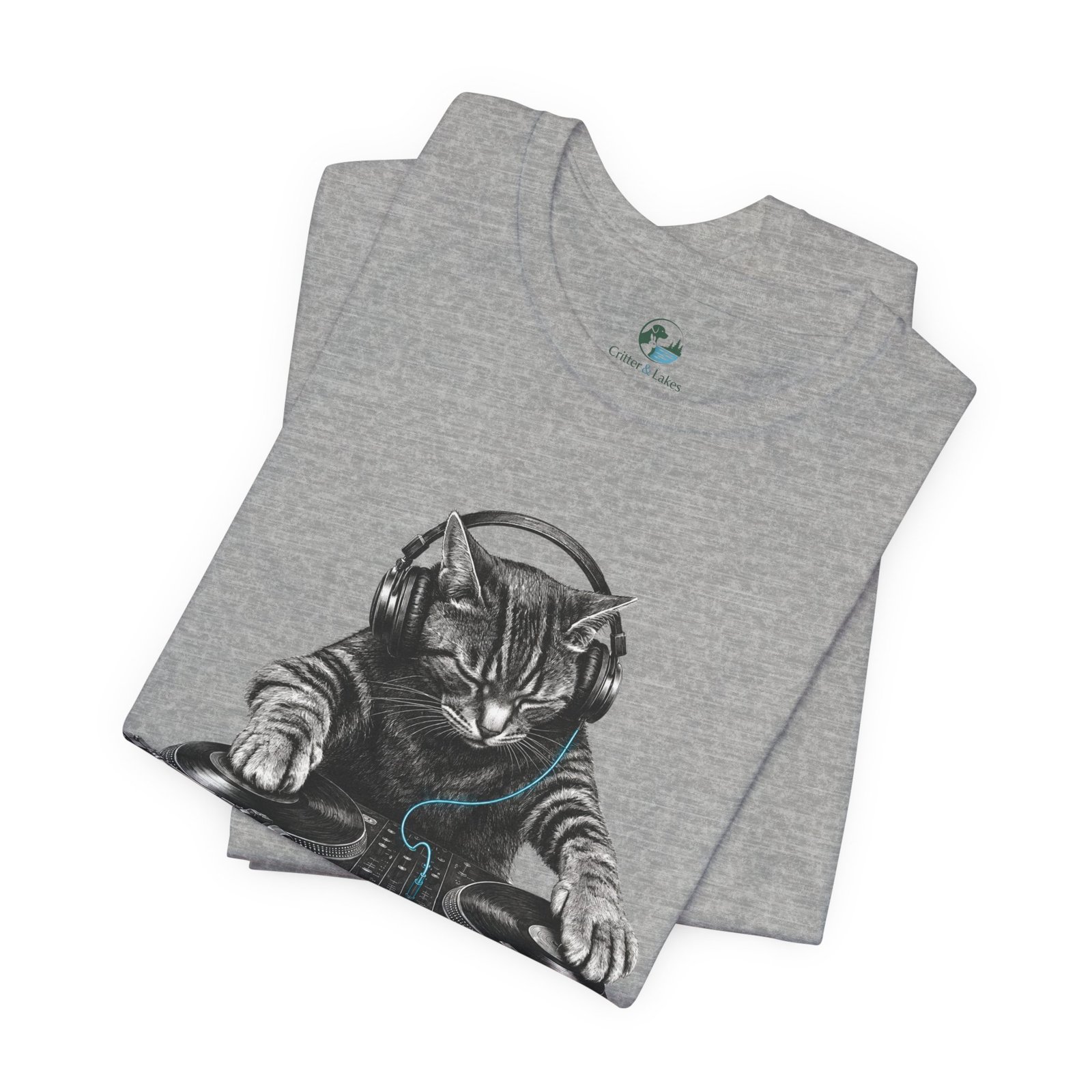 DJ Cat T-Shirt | Funny Cat DJ Graphic Tee with Turntables & Headphones | Music Producer Shirt | EDM, House, Techno & Vinyl - Image 32