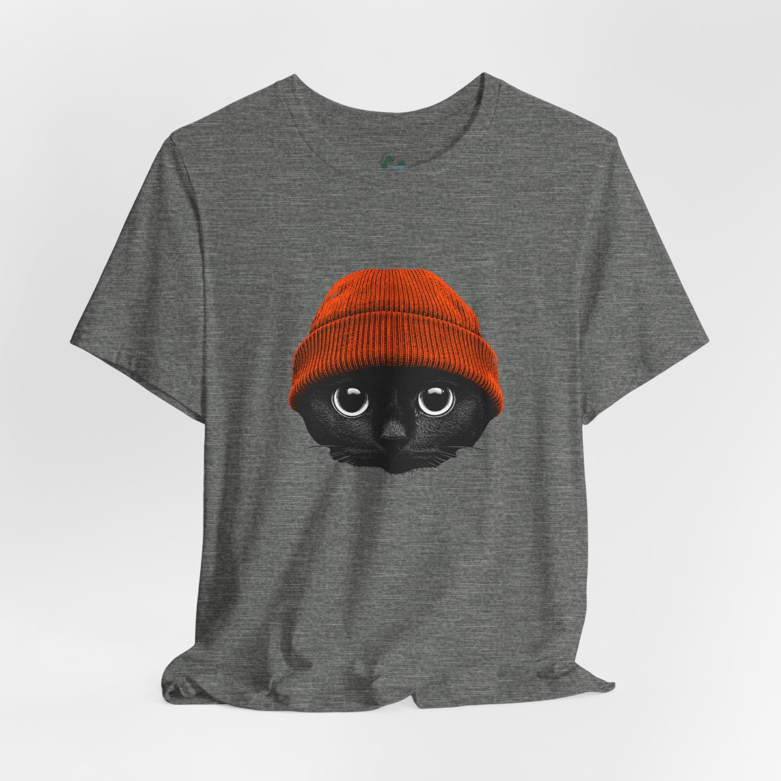 Black Cat in Orange Beanie T-Shirt | Cute Autumn Cat Graphic Tee | Halloween Cat Lover Shirt | Cozy Fall Kitty Apparel - Image 6