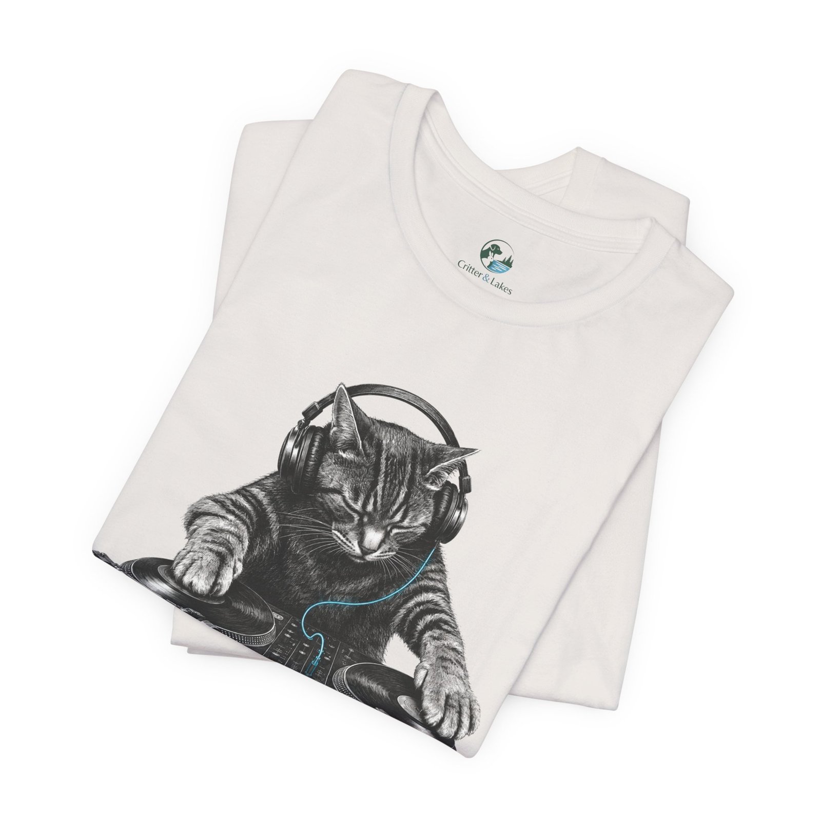 DJ Cat T-Shirt | Funny Cat DJ Graphic Tee with Turntables & Headphones | Music Producer Shirt | EDM, House, Techno & Vinyl - Image 17