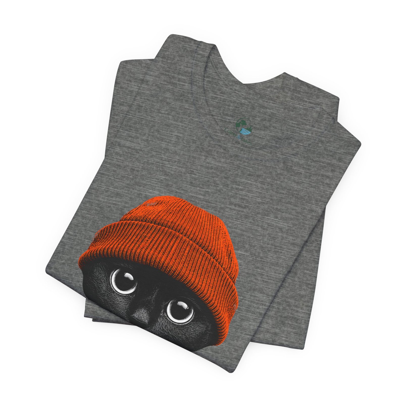 Black Cat in Orange Beanie T-Shirt | Cute Autumn Cat Graphic Tee | Halloween Cat Lover Shirt | Cozy Fall Kitty Apparel - Image 5