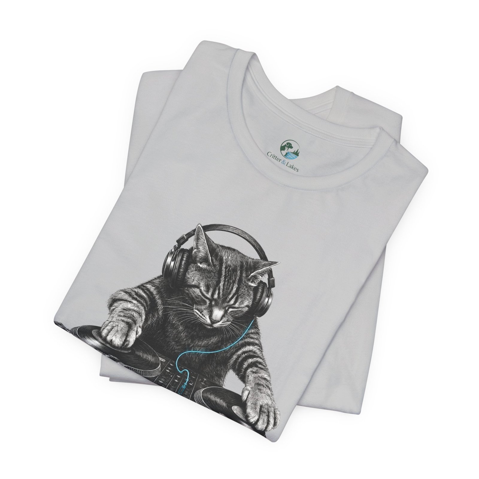 DJ Cat T-Shirt | Funny Cat DJ Graphic Tee with Turntables & Headphones | Music Producer Shirt | EDM, House, Techno & Vinyl - Image 11