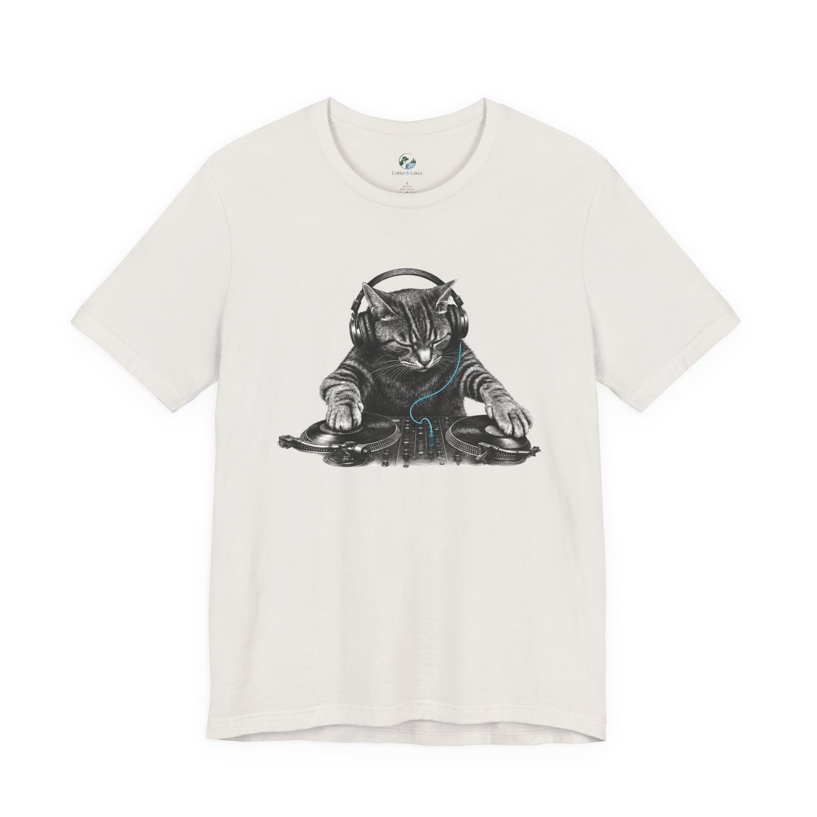 DJ Cat T-Shirt | Funny Cat DJ Graphic Tee with Turntables & Headphones | Music Producer Shirt | EDM, House, Techno & Vinyl - Image 16