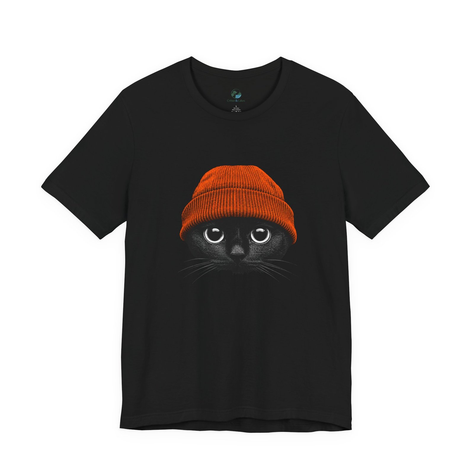 Black Cat in Orange Beanie T-Shirt | Cute Autumn Cat Graphic Tee | Halloween Cat Lover Shirt | Cozy Fall Kitty Apparel - Image 7