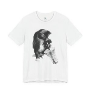 Cute Tuxedo Cat Boba Tea T-Shirt | Funny Bubble Tea Cat Graphic Tee | Black & White Kitten Drinking Boba Shirt Cat Lover Gift