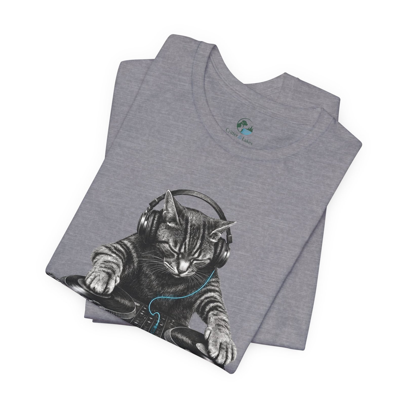 DJ Cat T-Shirt | Funny Cat DJ Graphic Tee with Turntables & Headphones | Music Producer Shirt | EDM, House, Techno & Vinyl - Image 35
