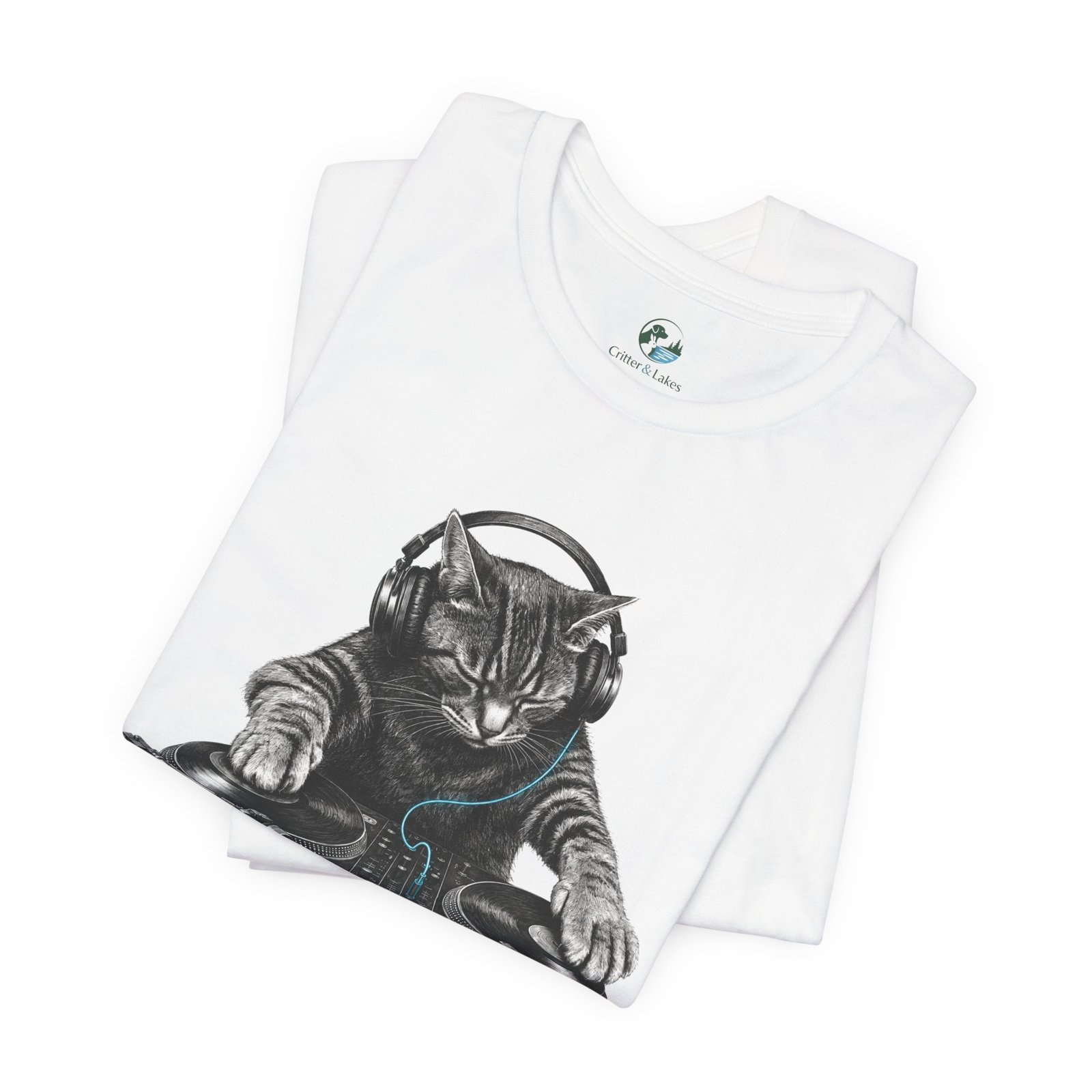 DJ Cat T-Shirt | Funny Cat DJ Graphic Tee with Turntables & Headphones | Music Producer Shirt | EDM, House, Techno & Vinyl - Image 5