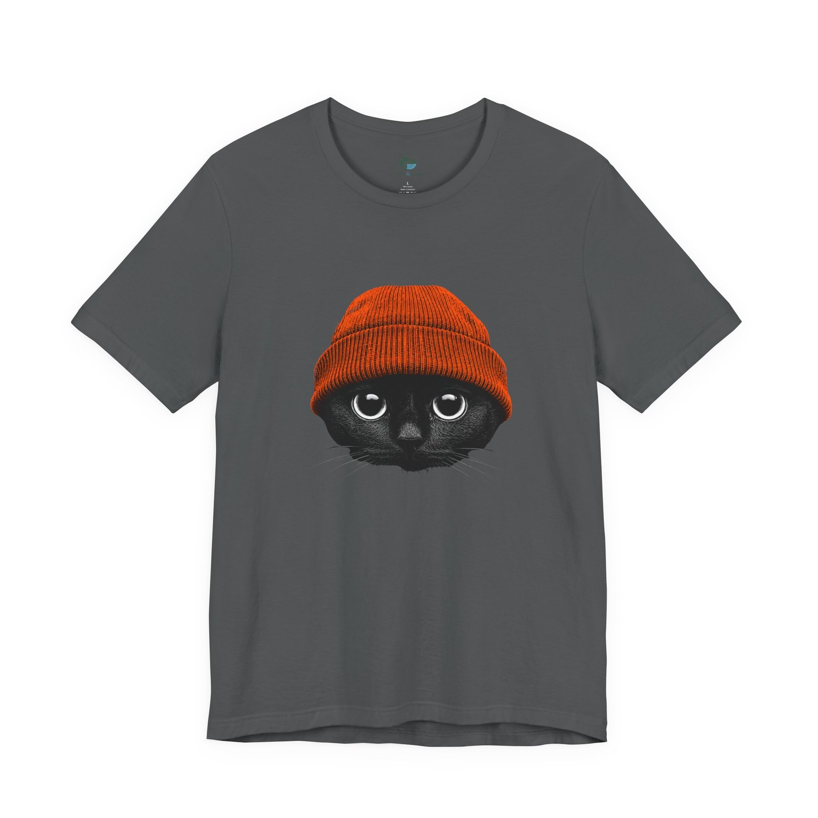 Black Cat in Orange Beanie T-Shirt | Cute Autumn Cat Graphic Tee | Halloween Cat Lover Shirt | Cozy Fall Kitty Apparel - Image 19