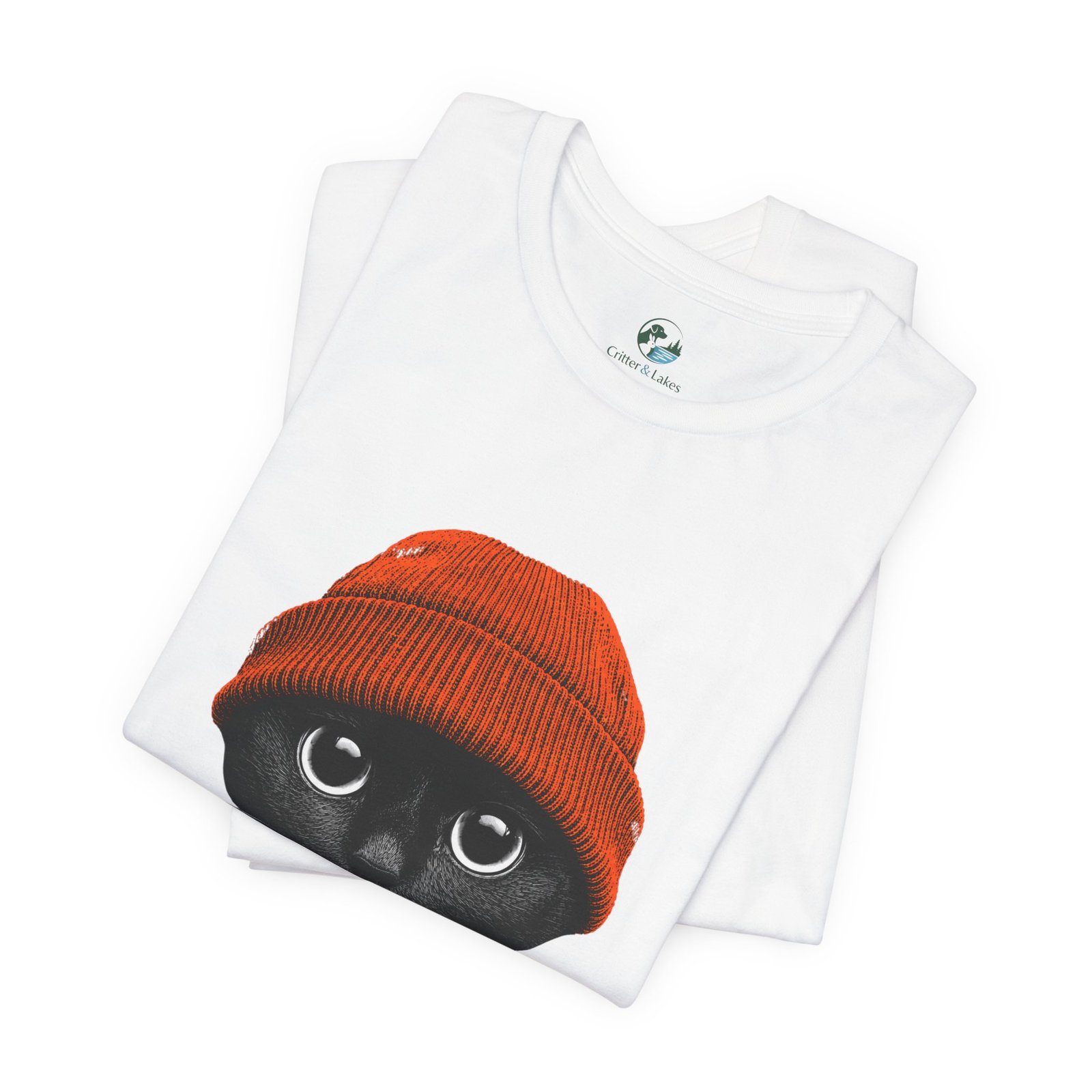 Black Cat in Orange Beanie T-Shirt | Cute Autumn Cat Graphic Tee | Halloween Cat Lover Shirt | Cozy Fall Kitty Apparel - Image 2