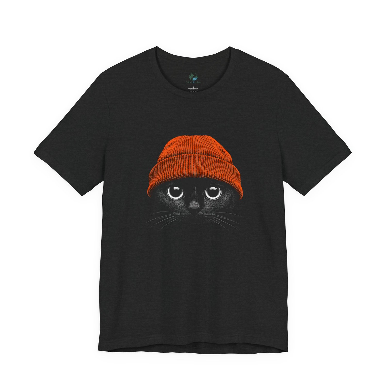 Black Cat in Orange Beanie T-Shirt | Cute Autumn Cat Graphic Tee | Halloween Cat Lover Shirt | Cozy Fall Kitty Apparel - Image 10