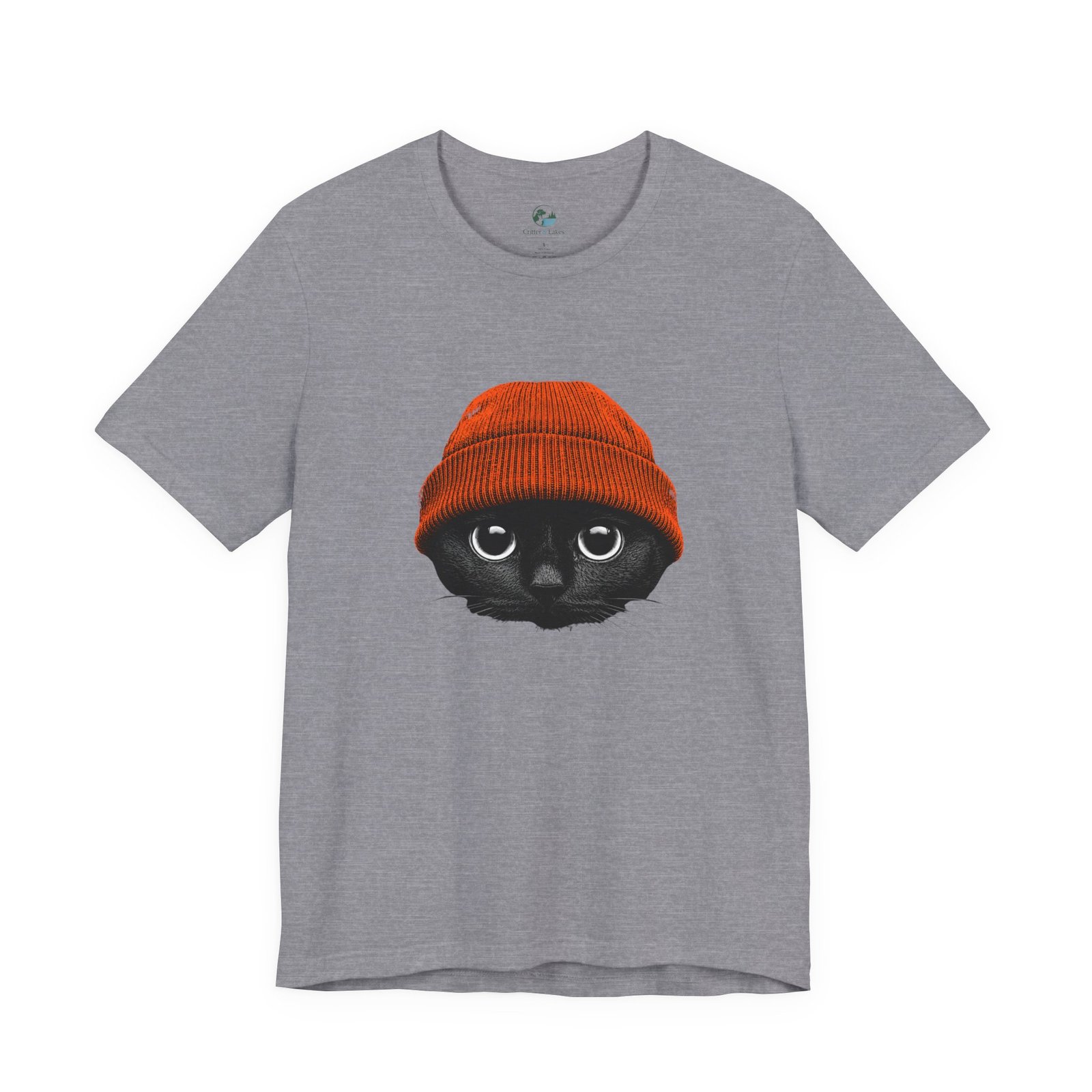 Black Cat in Orange Beanie T-Shirt | Cute Autumn Cat Graphic Tee | Halloween Cat Lover Shirt | Cozy Fall Kitty Apparel - Image 16