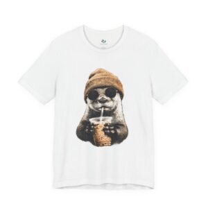 Cute Otter Boba Tea T-Shirt | Funny Bubble Tea Otter Graphic Tee | Cool Otter Wearing Beanie & Sunglasses | Boba Lover Shirt
