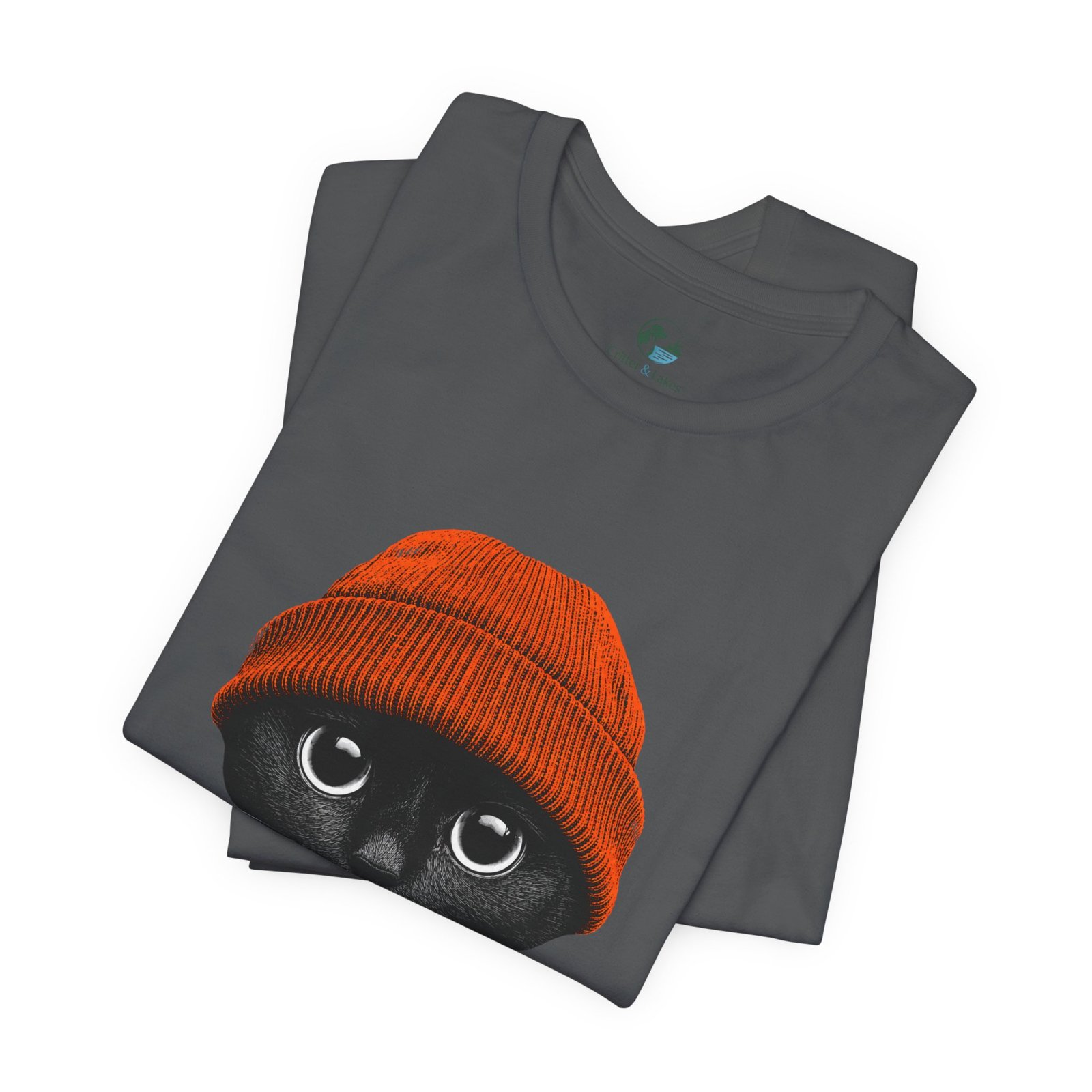 Black Cat in Orange Beanie T-Shirt | Cute Autumn Cat Graphic Tee | Halloween Cat Lover Shirt | Cozy Fall Kitty Apparel - Image 20