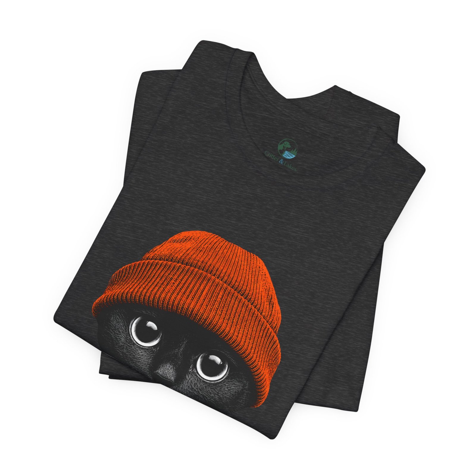Black Cat in Orange Beanie T-Shirt | Cute Autumn Cat Graphic Tee | Halloween Cat Lover Shirt | Cozy Fall Kitty Apparel - Image 23