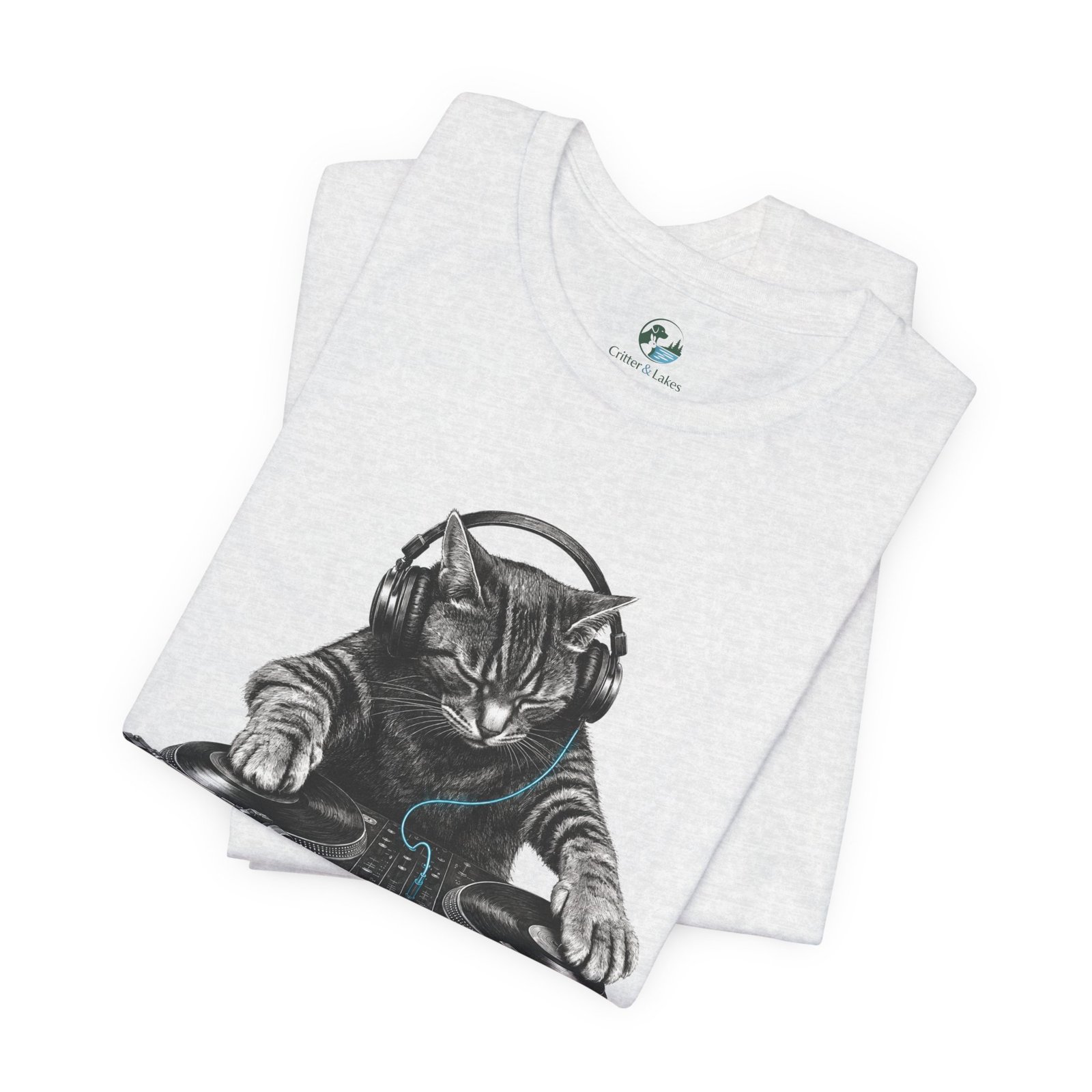 DJ Cat T-Shirt | Funny Cat DJ Graphic Tee with Turntables & Headphones | Music Producer Shirt | EDM, House, Techno & Vinyl - Image 8