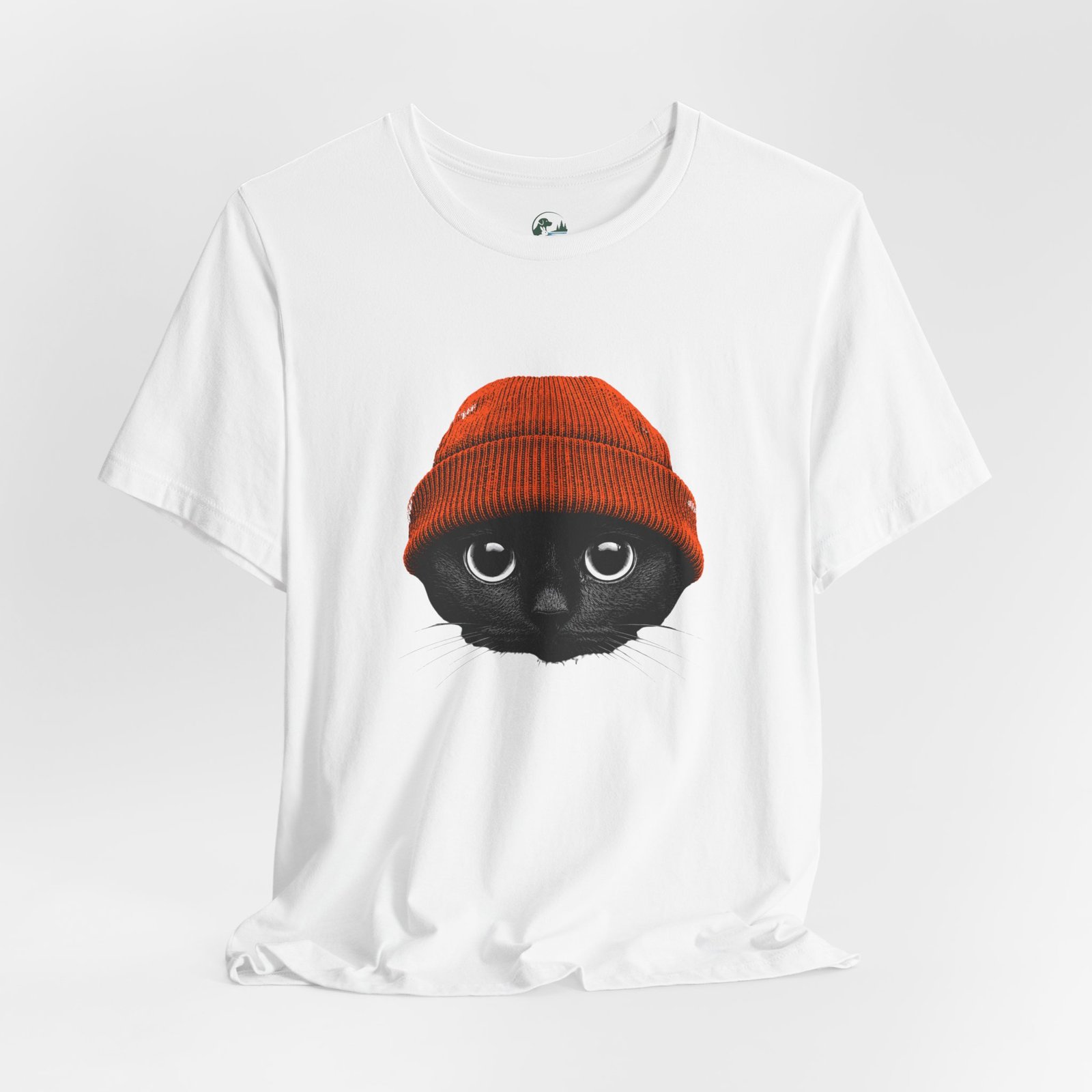 Black Cat in Orange Beanie T-Shirt | Cute Autumn Cat Graphic Tee | Halloween Cat Lover Shirt | Cozy Fall Kitty Apparel - Image 3