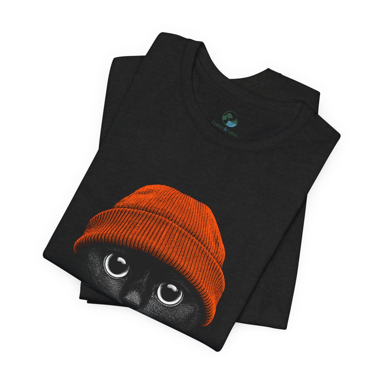 Black Cat in Orange Beanie T-Shirt | Cute Autumn Cat Graphic Tee | Halloween Cat Lover Shirt | Cozy Fall Kitty Apparel - Image 11