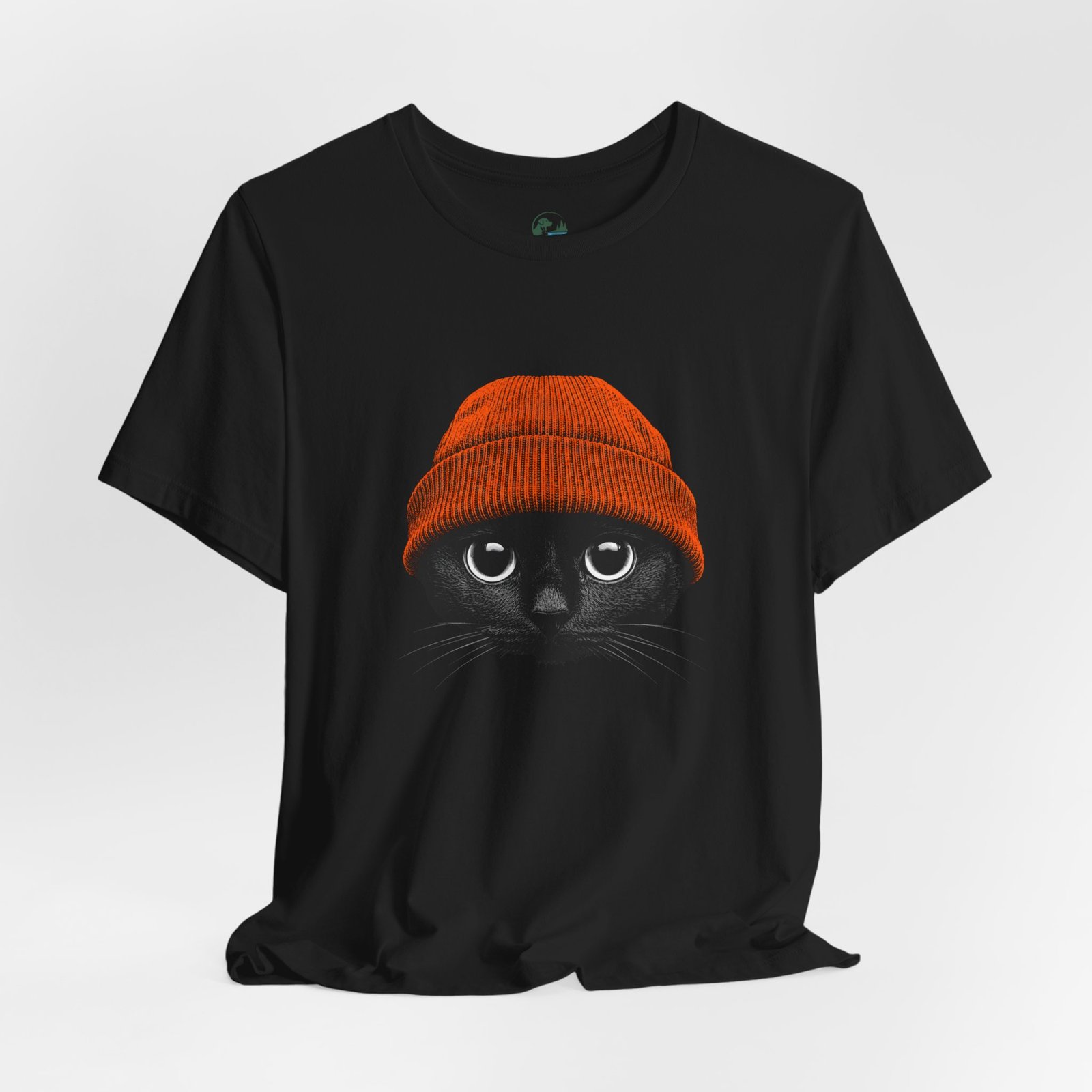 Black Cat in Orange Beanie T-Shirt | Cute Autumn Cat Graphic Tee | Halloween Cat Lover Shirt | Cozy Fall Kitty Apparel - Image 9