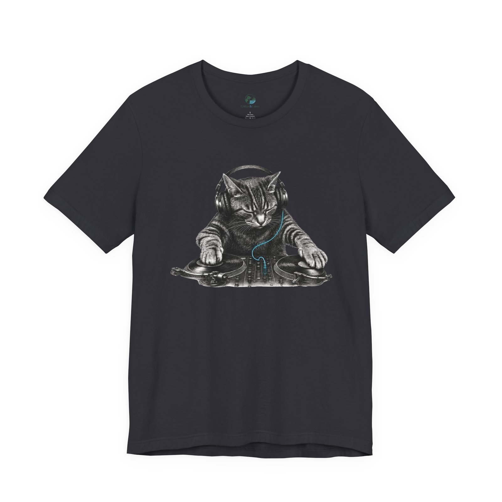DJ Cat T-Shirt | Funny Cat DJ Graphic Tee with Turntables & Headphones | Music Producer Shirt | EDM, House, Techno & Vinyl - Image 25