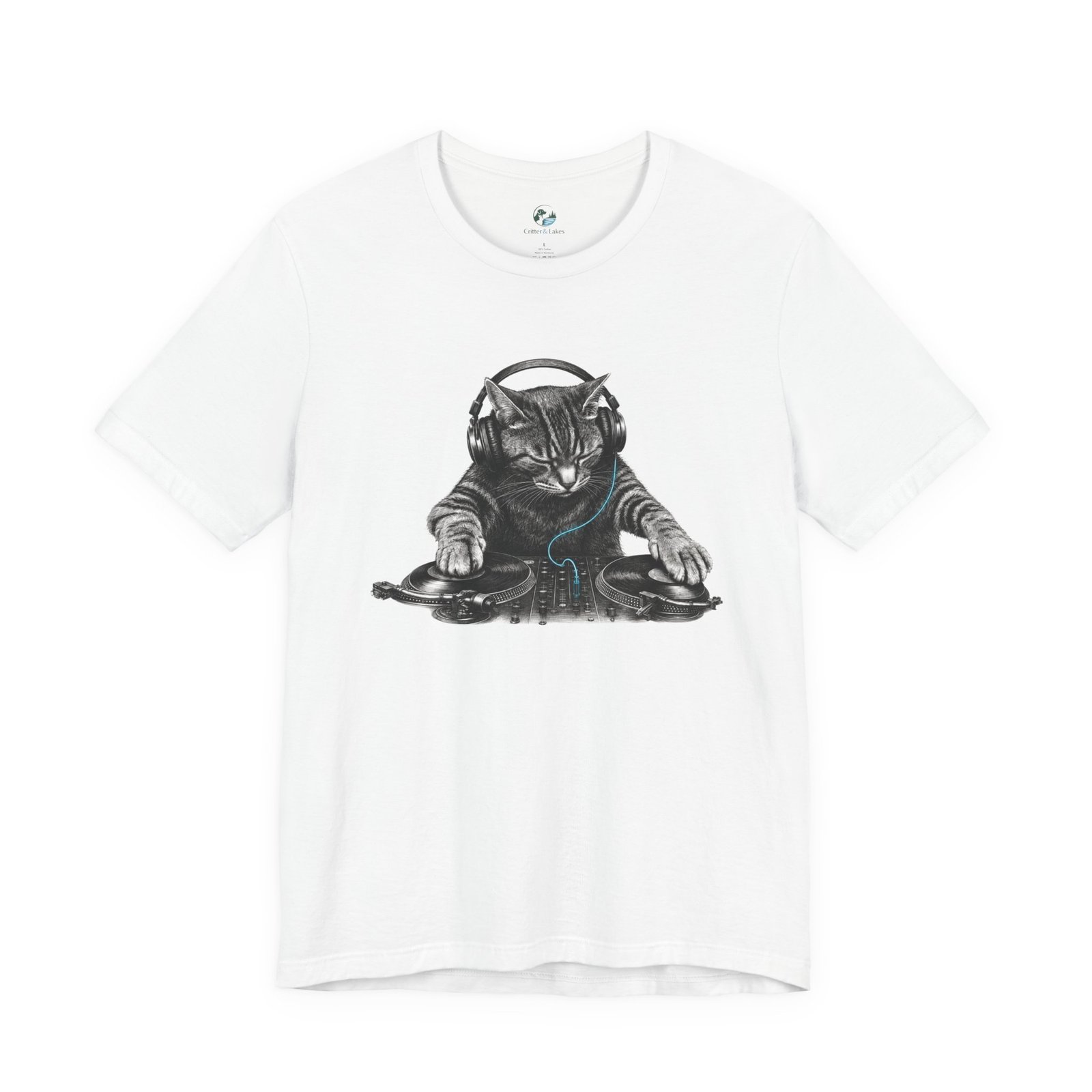 DJ Cat T-Shirt | Funny Cat DJ Graphic Tee with Turntables & Headphones | Music Producer Shirt | EDM, House, Techno & Vinyl - Image 4