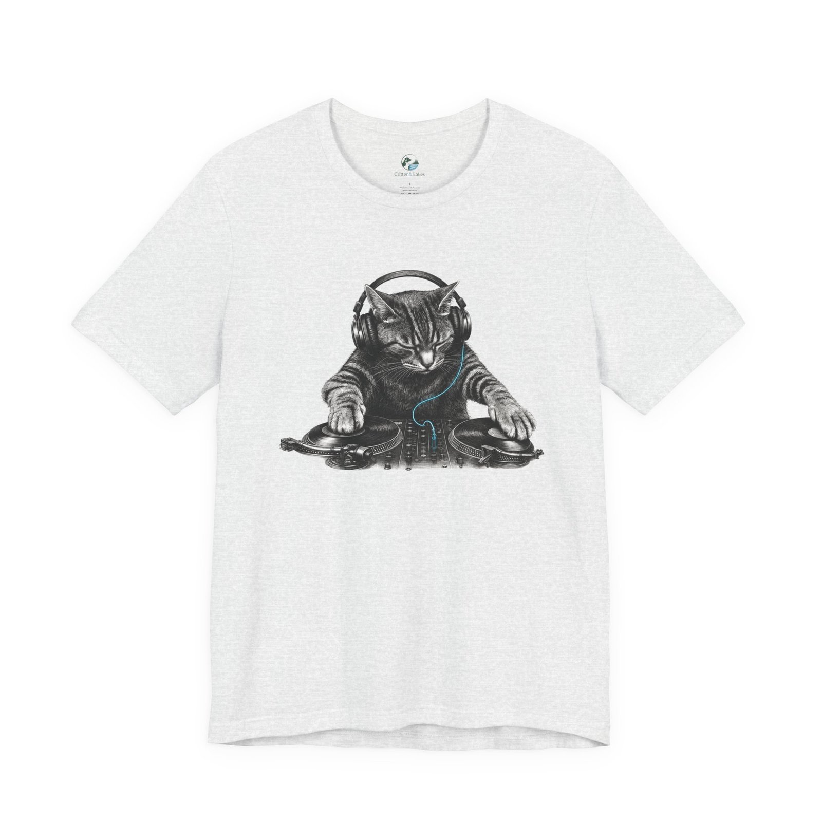 DJ Cat T-Shirt | Funny Cat DJ Graphic Tee with Turntables & Headphones | Music Producer Shirt | EDM, House, Techno & Vinyl - Image 7